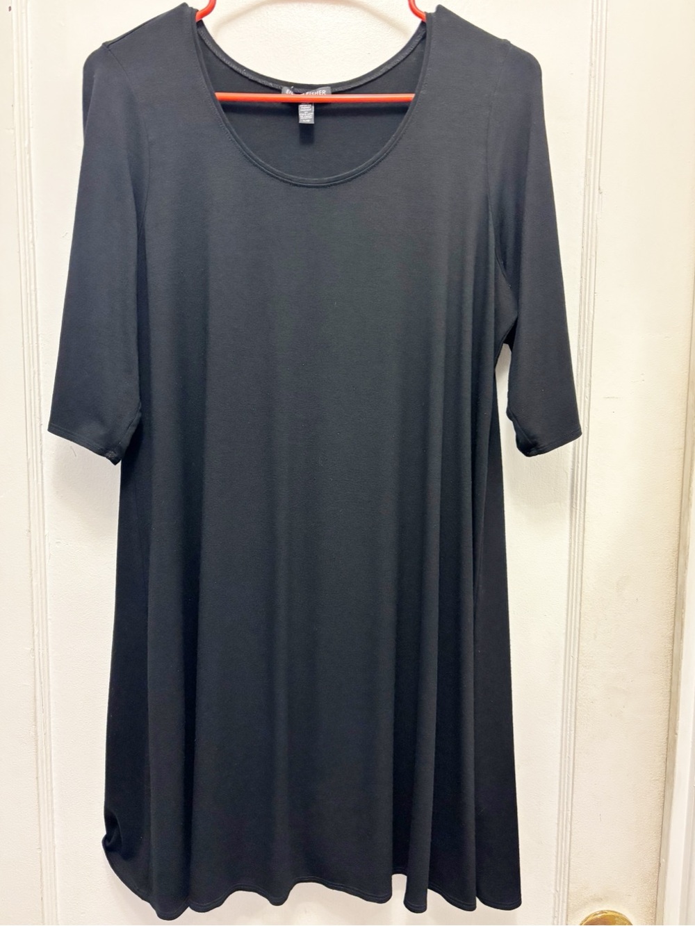 Eileen Fisher Viscose Jersey Crew Neck Dress Size Large Color Black